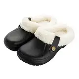 RXLLDOLY Winter Clogs Gefüttert Damen Herren, Warme Hausschuhe Wasserdicht Pantoffeln Plüsch Slider, Unisex Paare Weiche Bequeme rutschfeste Outdoor Winterschuhe Gartenschuhe