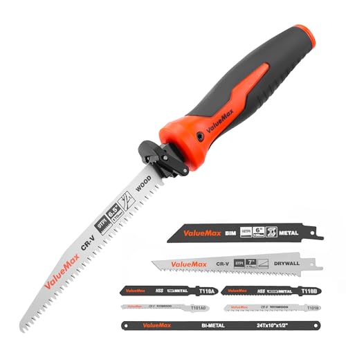ValueMax Multifunktions-Handsäge 8-in-1, Sägehandgriff mit 8 Sägeblättern, Ergonomischem Griff, mit Sicherer Konstruktion, ideal zum Schneiden von Holz, Metall und Gipskarton