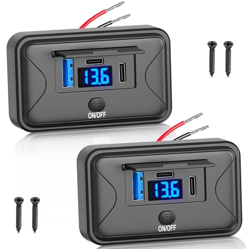 90W 12V USB Steckdosenleiste Wandhalterung, Dual 36W USB C und QC 18W Auto USB Port Ladegerät mit Voltmeter Schalter, wasserdichte Multi Port Steckdose 12V Zubehör für Auto Bus RV Truck