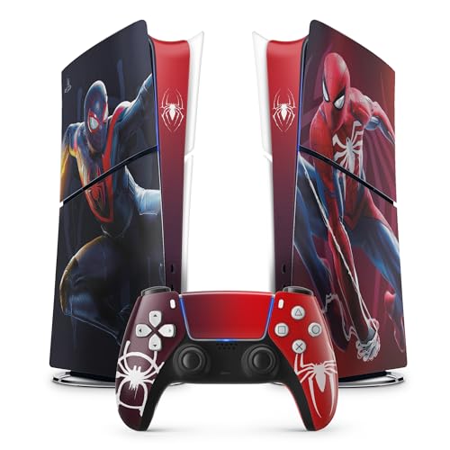 PS5 Skin Spider Sticker, Aufkleber für Playstation 5, Konsole und Controller, Slim Edition Digital, Skin Miles Moralles (1 Controller)