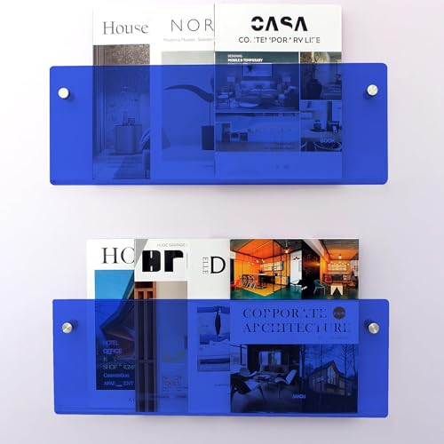 Gwezmxs Modernes Zeitungsständer, Acryl Wand Bücher Regal, Blau, 2er-Pack, 40x15cm