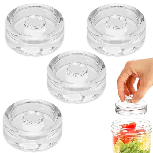 FEADBYT Fermentiergewichte, 4 Stück Fermentiergewichte, Gurken Einmachglas Gewicht, Glas Gewichte zur Fermentation Ø 7cm, Glasgewichte für Gärung mit Breiter Öffnung, Transparent