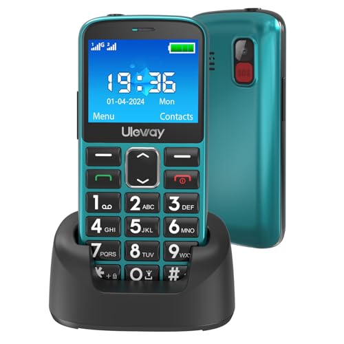 CHAKEYAKE Seniorenhandy mit Großen Tasten und Mobiltelefon Ohne Vertrag,2,4 Zoll LCD|Hörgeräte Kompatibel|SOS-Funktion|Dual SIM Handy |Ladestation|Taschenlampe -Grün