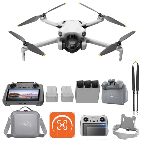 DJI Mini 4 Pro Fly More Combo (DJI RC 2 Bildschirmfernsteuerung) mit Vielseitiges Zubehör, faltbare Mini-Drohne mit 4K-Kamera, unter 249g, 2 zusätzliche Akkus, 102 Minuten Flugzeit, Klasse-C0