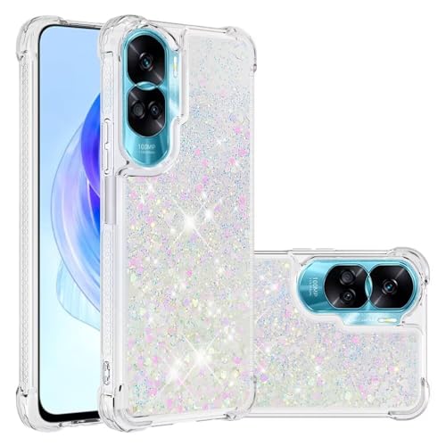 Nadoli Glitzer Treibsand Hülle für Honor 90 Lite,Silikon Stoßfest Handyhülle Transparent TPU Bumper Schutzhülle Flüssig Durchsichtig Quicksand Case