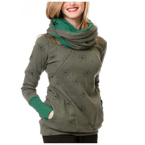 Damen Stillpullover Winter Baumwolle Langarm Einfarbig Rollkragen Zweilagiges Stillen Sweatshirt Hoodie mit Taschen für Schwangerschaft Basic Stillzeit Umstandsmode Stillshirts Mit Scarf