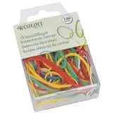 Westcott Gummibänder 100 Stück | Bunte Gummiringe verschiedene Größen in praktischem Kunstoffbehälter | Vorratspack Haushaltsgummis ⌀ 20mm - 70mm | Mind. 60% Naturkautschuk | E-10582 00