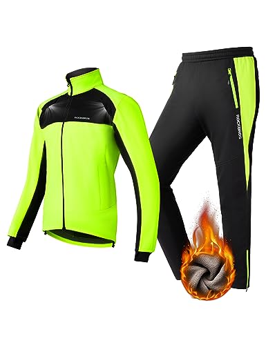 ROCKBROS Fahrrad Jacke + Hose Set Winter Thermo Fahrradbekleidung Hohe Sichtbarkeit & Winddicht Softshelljacke und Radlerhose für Outdoor-Aktivitäten wie Radfahren, Klettern, Wandern