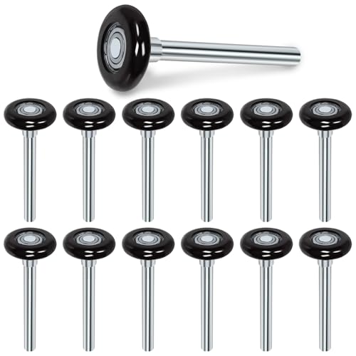 Swpeet 12Pcs 1.8" Schwarz leise Garagentor Rollen Nylon Tür Räder Ersatz Garagentor Rolle, Verstärkter Doppelkäfig, Versiegeltes 6200ZZ Kugellager 4" Stiel, Hochleistungslager für Garagentor Track