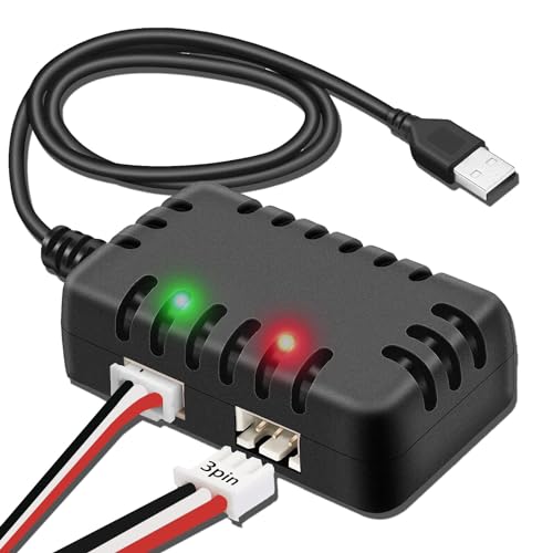 Tosiicop 7.4V Lipo Battery Ladegerät - RC Car Balancer Charger mit USB Schnell Ladekabel 2-in-1 XH-3P Stecker 1A für 2S Akku RC Auto Drone Boat Airplane Monstertruck Quadcopter Airsoft SCX24 SCX10