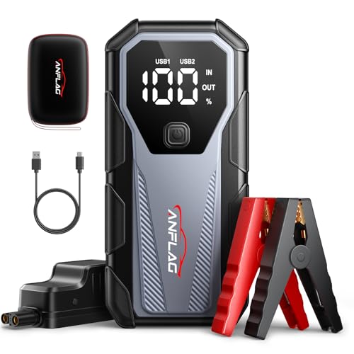 ANFLAG Auto Starthilfe Powerbank, 8000A Spitzstrom Starter Powerbank für 12V Fahrzeuge (Alle Benzinmotor/10,0L Dieselmotor), Jump Starter mit LED, USB Schnellladung 3.0 und Startzwang-Taster (BD40)