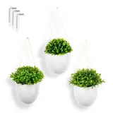 PASCH® 3er Set Kunstpflanzen in Wandvasen aus weißer Keramik | Kleine Hängepflanze künstlich (18cm) inkl. Nägeln zum Aufhängen | Wandvase mit Kunstpflanze hängend | künstliche Hängepflanzen