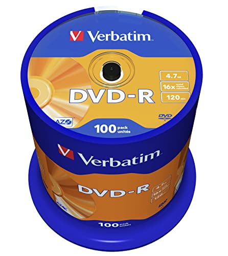 Verbatim DVD-R 16x Matt Silver 4.7GB, 100er Pack Spindel, DVD Rohlinge beschreibbar, 16-fache Brenngeschwindigkeit & Hardcoat Scratch Guard, DVD-R Rohlinge, DVD leer, Rohlinge DVD