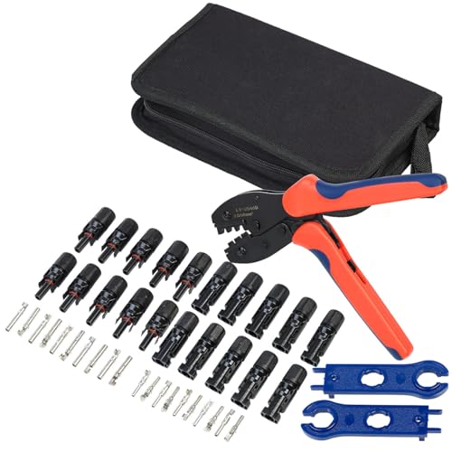 revolt KOMPATIBEL MIT MC4 Stecker: 44-teiliges Solarpanel-Steckeranschluss-Set mit Crimpzange und Tasche (KOMPATIBEL MIT MC4 Crimpzange Set, Solar Set, Verlängerungskabel)