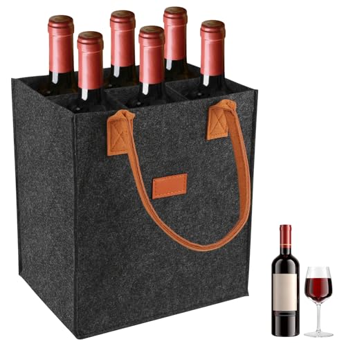 Haocjanc Flaschenträger Filz, Dunkelgrau Flaschentasche 6 Flaschen, Wiederverwendbare Flaschenkorb Filz, Getränketasche Bottle Bag für Partys, Picknicks, Reisen (23 x 18 x 27cm)