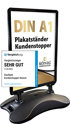 Dreifke Kundenstopper Keitum Wind Line DIN A1 schwarz | beidseitig für 2 Plakate | stabiler Fuß für sicheren Stand bei Wind und Wetter | entspiegelte Schutzscheiben | Plakatständer Aufsteller