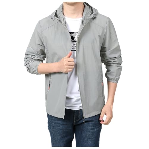 SRZYMJ Mantel Herren Grau Jacke Lederimitat Übergangsjacke Mit Kapuze Dünn Outdoor Jacket Softshelljacke Arbeitsjacke Steppweste Funktionsjacke Leicht Parka Winterjacke Lang Sportjacke Freizeitjacke