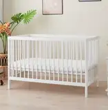 ALAVYA HOME® Babybett TOBI Das Beste für Kleine Babys I 9-Fach höhenverstellbarer EN 716-1, Babybett 60x120 Weiß Gitterbett mit 3 Schlupfsprossen aus Buchenholz