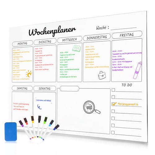 Fosdaling A3 Magnetischer Wochenplaner Abwischbar, kann als Family Plan, Familienplaner, Menüplaner, Haushaltsplan und Putzplan, Kinder Whiteboard Magnetisch, Stundenplan, Essensplaner für die Woche