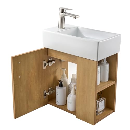 Schwänlein® 40 cm Waschtisch-Set mit Waschtischunterschrank und Chromarmatur, Bad-WC Goldeiche (weiß, Chromarmatur, eichenfarbener Badschrank)
