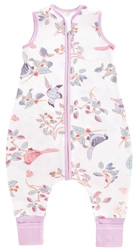 Chilsuessy Baby Schlafsack mit Beinen 1.5 Tog Schlafsack 100% Baumwolle Ganzjahres Schlafsack mit Füßen Babyschlafsack Schlafsack Kinder, 1.5 Tog/Frühlingsmagpie, 80cm/Baby Höhe 85-95cm