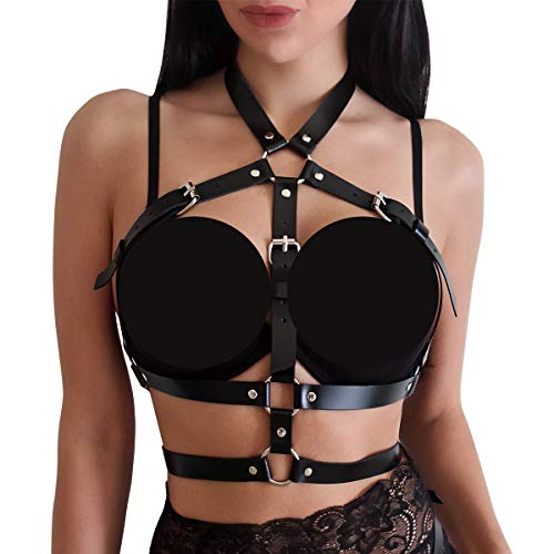 sigando Damen Punk Leder Harness Body Brustgurte Taille Cupless Lingerie Einstellbar