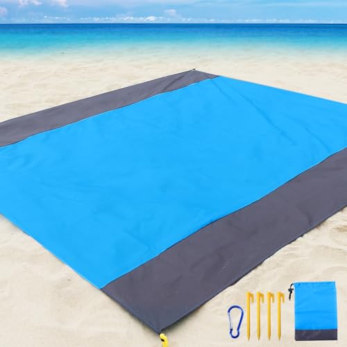 Stranddecke, Strandmatte Sandfrei 210 x 200 cm, Supergroße wasserdichte, Ultraleichte, Faltbare Tragbare Taschendecke,übergroße Picknickdecke, Campingmatte für Strand Park Wandern Garten Gras Reisen