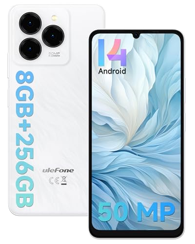 Ulefone Note 20 Pro Android 14 Smartphone, 8GB RAM + 256GB ROM/TF 1TB Erweiterbar Octa Core, 50MP Kamera 6.75" HD+ Smartphone Ohne Vertrag, 6000mAh Dual SIM Handy 4G/OTG/Face ID/GPS-Weiß
