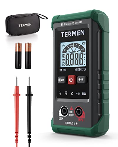 TESMEN TM-510 Digital Multimeter, 4000 Zähler Messgerät, Voltmeter mit Automatischem Messbereich, Intelligente Messung; Spannungsprüfer Misst AC/DC-Spannung, Widerstand, Durchgang – Grün