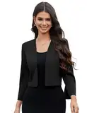 Hobrounn Elegante Langarm Vorne Offen Gebogener Saum Strickjacke Kurz Bolero Festlich Arbeit Business Blazer für Damen (Schwarz,M