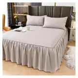 HWJFDC Bettschürze 1,2/1,5/1,8/2 m gekräuselt einfarbig Bettrock Schlafzimmerbettenbezug Rutschfester Matratzenbezug Bettlaken/Tagesdecke (kein Kissenbezug)(Light Grey,1PC 200x220cm Skirt)