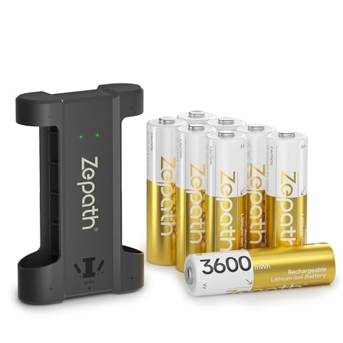 Zepath 8 x AA Wiederaufladbare Lithium Akkus mit Ladegerät, 3600mWh Hohe Kapazität 1,5 V AA Batterien, Langlebige Wiederaufladbare AA Li-ionen Batterie