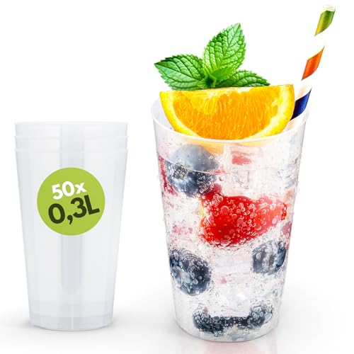 Trinklicht® 50 Mehrwegbecher | Wiederverwendbare Trinkbecher 0,3L | Bruchsicher | Spülmaschinenfest | Partybecher Plastikbecher Mehrweg | Hartplastik Becher
