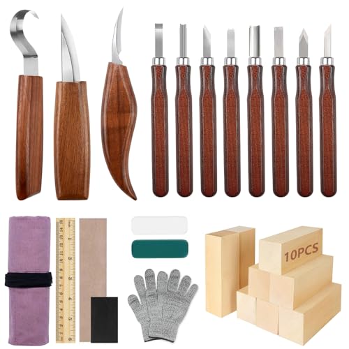 YUTUY Holz Schnitzwerkzeug Set,29PCS Holz Schnitzmesser mit Schleifsteine,Professional Holzschnitzerei Messer Werkzeuge Schnitzmesser Holz Schnitzen Set Schnitzmesser Kinder,Für Anfänger Und Profis