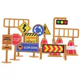 Warmhm 30 Stück Mini Straßenschilder Spielset Teilig Verkehrssicherheit Lernspielzeug für Aufklebern Robuste Verkehrsschilder und Zäune für Kreatives und Verkehrserziehung