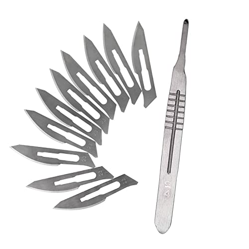 Skalpellklingen,Skalpell Fusspflege,Scalpel Blades,Podologie Instrumente Skalpell,10 Stück Skalpellklingen Aus Karbonstahl - Ersatzklingen Einzeln Steril Verpackt + Skalpell Halter - Edelstahl
