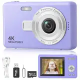 Digitalkamera Fotokamera mit 64GB Karte,Tragbare Fotoapparat mit 2,4" LCD Bildschirm,HD 1080P Fotokamera Kompaktkamera,40MP Fotoapparat,8X Digital Zoom Digital Kamera für Teenager,Anfänger (Lila)