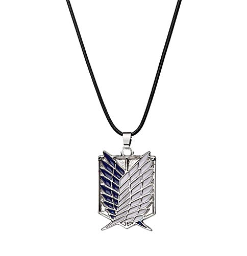 Angriff Auf Titan Halskette, Yifnny Angriff Auf Titan Survey Corps Badge Halskette Blau Weiß Flügel der Freiheit Anhänger Cosplay Halskette Anime Schmuck für Männer/Jungen/Anime Fan (Silber)