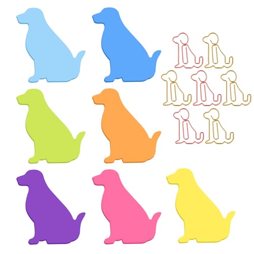 TIESOME Niedliche Hunde Haftnotizen mit Büroklammern, 210 Blatt, selbstklebende Cartoon Tier Notizen Index Tabs Hundeform Notizblöcke Index Tabs, 7 Stück (7 Farben)