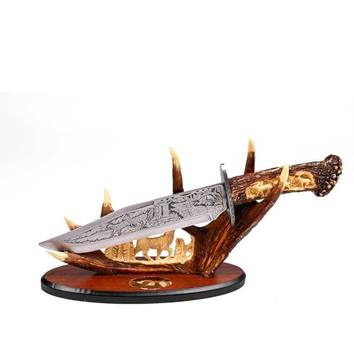 Geschenk für Jäger, dekorativer Jagddolch, Jagdmesser mit Ständer, Hirschgeweih, 38 cm, JT7078-D