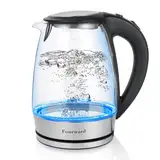 Fourward Glas Wasserkocher, 2300W, 1.8 Liter mit Led Blau Licht, 100% BPA Frei, Trockenaufschut, 5 Minuten Schnell auf 100°C