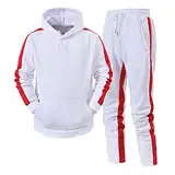 Trainingsanzug für Herren, 2-teiliges Set, groß und groß, langärmelig, mit Kapuze, Activewear-Anzüge, Fitnessstudio, Workout, Training, dehnbare Outfits, 27 weiß, Large