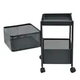 Heikoeco® Servierwagen, Küchenwagen, platzsparender Rollwagen, drehbarer Servierwagen mit Rollen, Küchenwagen auf Rollen, Bad, Küchen, Büro 2 Ebenen Eckig schwarz 45 * 29 * 29cm