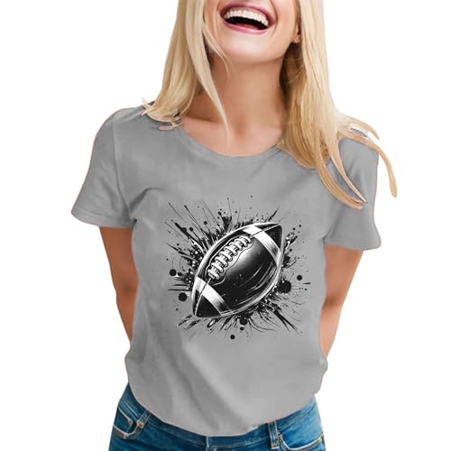 Sporttop Damen Kurzarm Locker Damen-T-Shirt mit Rundhalsausschnitt kurzen Ärmeln, lässig, locker, Baseball-Fußball-T-Shirt Sport T-Shirt Damen Fitness (Grey, S)