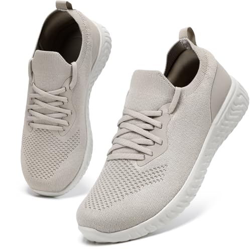 HKR Sneaker Damen Turnschuhe Atmungsaktiv Sportschuhe Laufschuhe Schlupfschuhe Leichte Slip on Sneakers Sommer Schuhe Taupe 39 EU