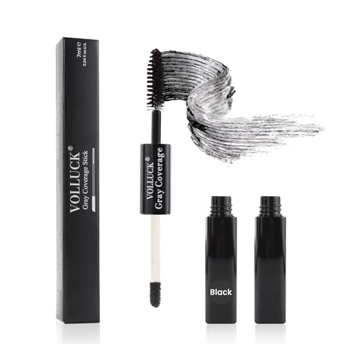 VOLLUCK Haarmascara, Sofortige Graue Haare Abdecken für Frauen und Männer, 2-in-1 Natürlich Ansatzfarbe zum Kaschieren des Haaransatzes für Alle Haartypen (Schwarz, 7 ML)