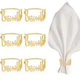 serviettenringe Gold 6 Stück Bismillah Letter Metall Serviettenring Set,Tischdekoration für Hochzeiten, Geburtstage,Ramadan, Bankett