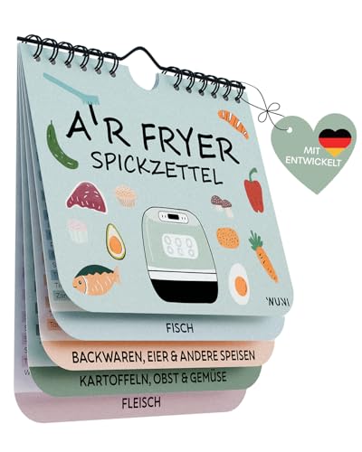 Wuni Airfryer Zubehör - Spickzettel für Temperatur, Dauer & Menge - Airfryer Guide Deutsch - kompatibel als Ninja Heißluftfritteuse Zubehör - Air Fryer Kochbuch