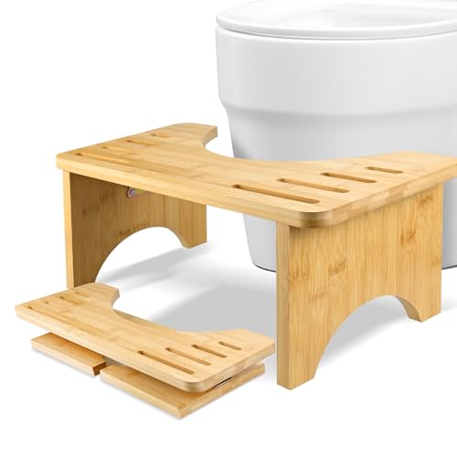 LUOJINYI Bambus Toilettenhocker, Klappbar Badhocker, Gesunder und Tragbarer Klohocker, Ergonomischer WC Hocker für Badezimmer für Bekämpft Verstopfung Blähungen und Bequeme Ausscheidung