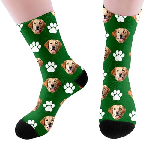 Socken 3942 Personalisierte Socken mit Foto Socken mit Gesichtssocken mit Fotodruck Personalisierte Socken für Weihnachten und Geburtstag Massage Strumpf (Green One Size)